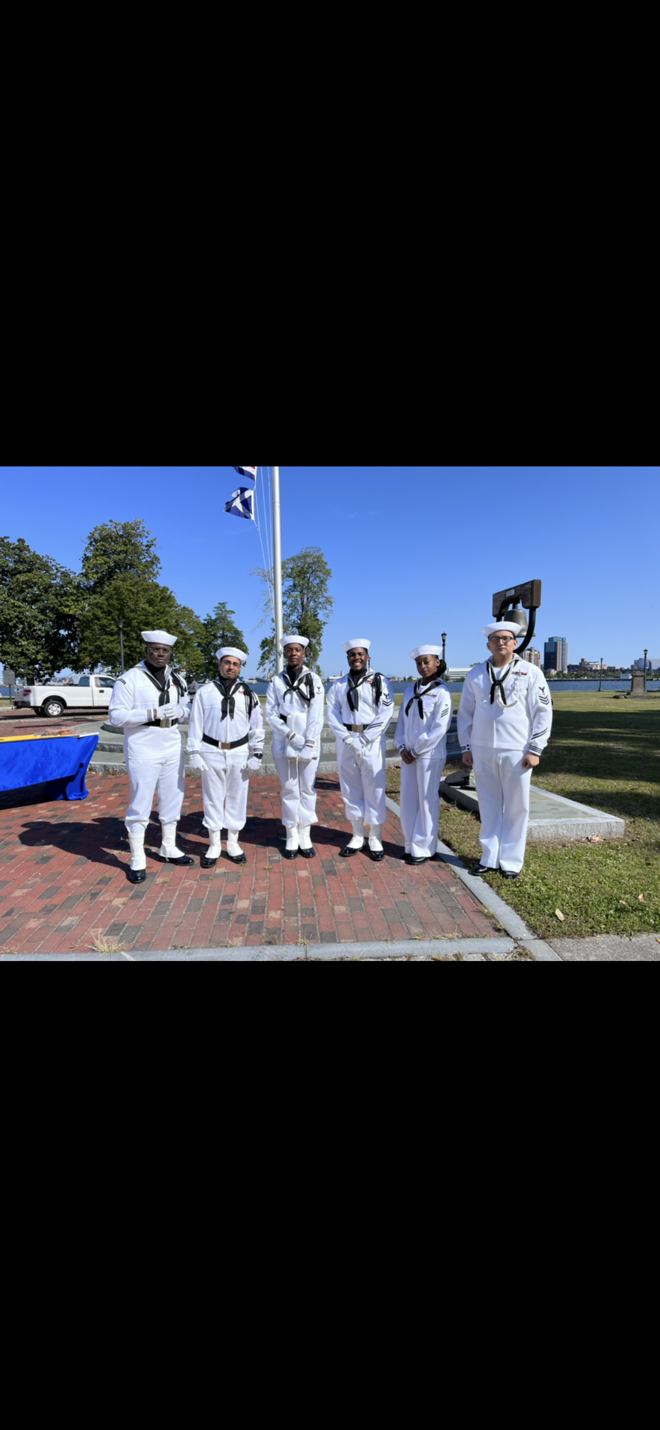 U.S. Navy dress whites — waterfront formation